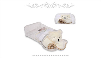Fluffy comfortable blanket bear clear pouch brown