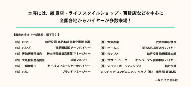 本展には、雑貨店・ライフスタイルショップ・百貨店などを中心に全国各地からバイヤーが多数来場！